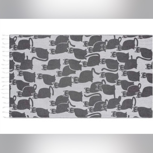 Cat’s Meow Wrap Towel Black + White Loom Weave Organic Cotton Hand Tied Tassels - Picture 10 of 15